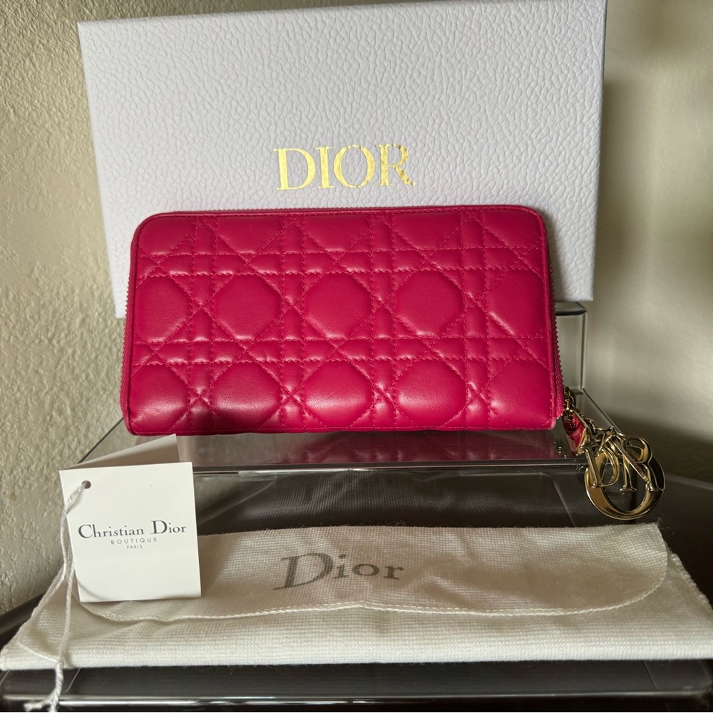 Christian Dior Fuchsia Long Zip Wallet With Charms